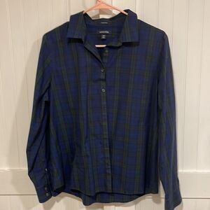 Banana Republic blue/green plaid blouse size 14P